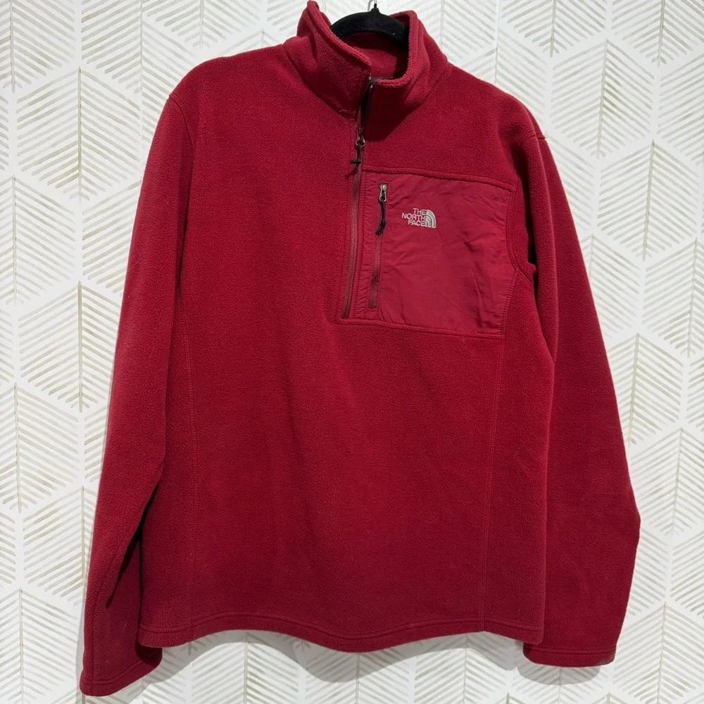 THE NORTH FACE Maroon Red 1/4 ZIP FLEECE PULLOVER JACKET Medium‎ MEN'S
